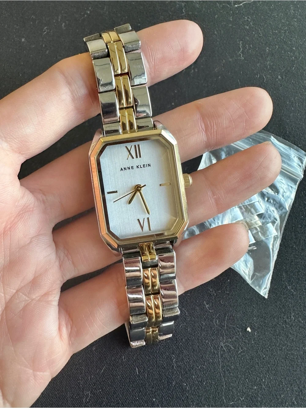 Anne Klein Watch Two-Tone Silver and Gold Rectangular Bracelet Watch